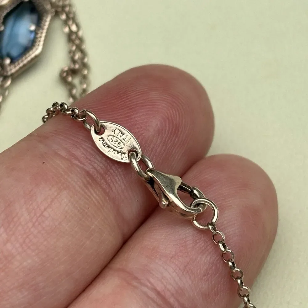 Dyadema Italy 925 Sterling Silver Rose Gold Tone Blue Crystal Station Necklace - Picture 4 of 6